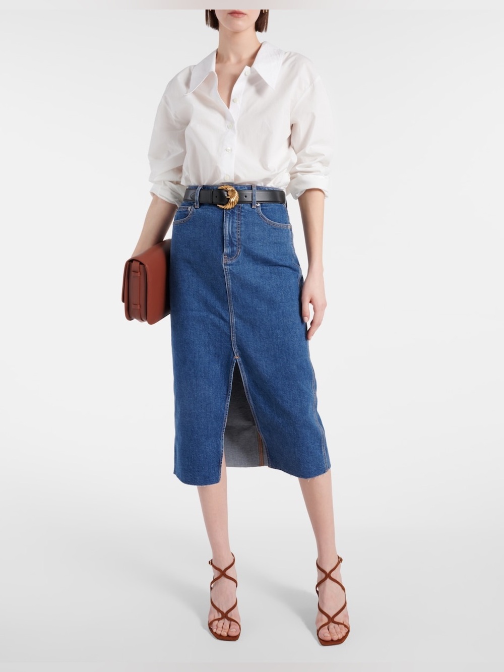 Veronica Beard Blue Denim Midi Skirt